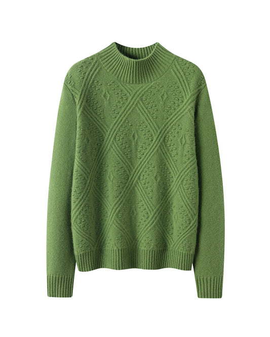Mock Neck Diamond Knit Cashmere Sweater