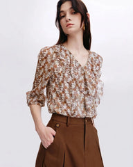 Daisy Floral Ruffle Silk Blouse