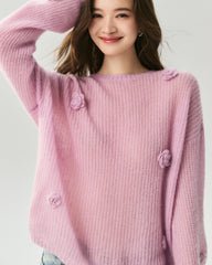 Oversize Flower Knit Silk Cashmere Sweater