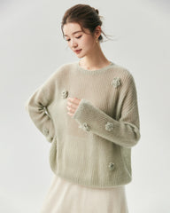 Oversize Flower Knit Silk Cashmere Sweater
