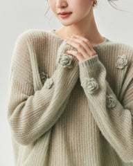 Oversize Flower Knit Silk Cashmere Sweater
