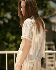 Pastel Striped Short Sleeve Silk Pajama Set