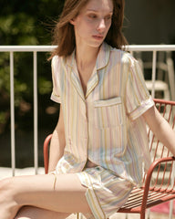 Pastel Striped Short Sleeve Silk Pajama Set
