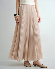 Pleated A Line Maxi Skirt with Silk Lining