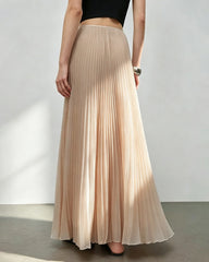 Pleated A Line Maxi Skirt with Silk Lining