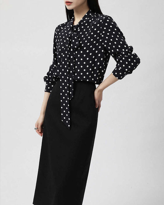 Polka Dot Bow Silk Shirt