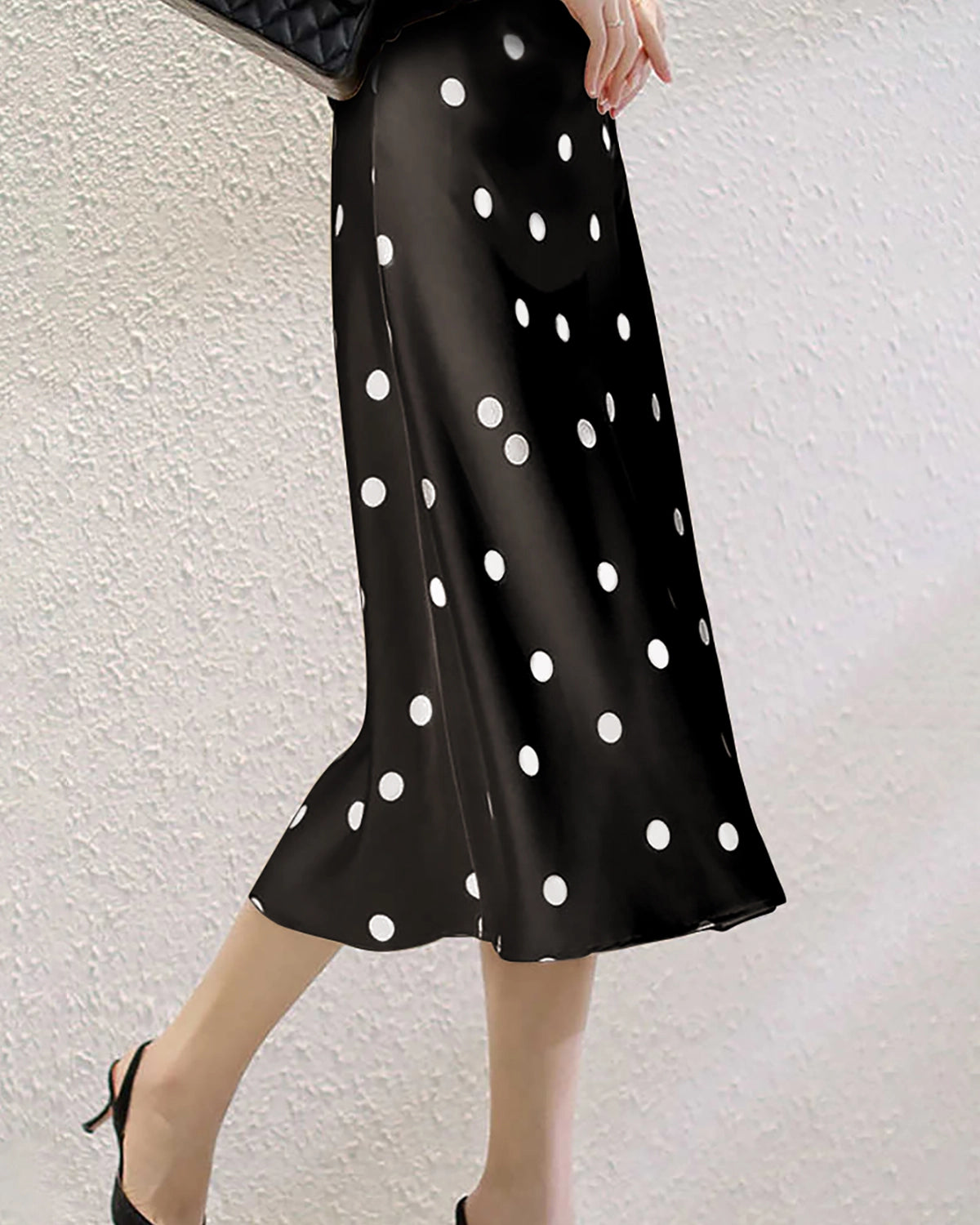 Polka Dot Silk Midi Skirt