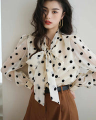 Polka Dot Tie Neck Silk Blouse