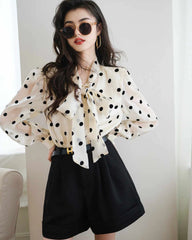 Polka Dot Tie Neck Silk Blouse