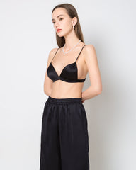 100% Silk Satin Soft Breathable Cap Wireless Bra Black