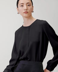 Round Neck Pleated Silk Blouse