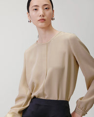 Round Neck Pleated Silk Blouse