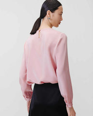 Round Neck Pleated Silk Blouse