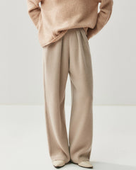 Ruched Straight-Leg Cashmere Wool Pants