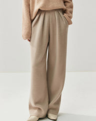 Ruched Straight-Leg Cashmere Wool Pants