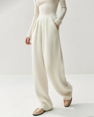 Ruched Straight-Leg Cashmere Wool Pants