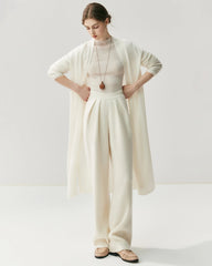 Ruched Straight-Leg Cashmere Wool Pants