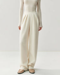 Ruched Straight-Leg Cashmere Wool Pants