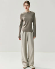 Ruched Straight-Leg Cashmere Wool Pants