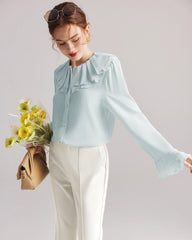 Ruffle Neck Flare Silk Blouse