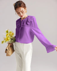 Ruffle Neck Flare Silk Blouse