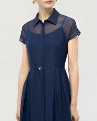 Silk Chiffon Belted A Line Shirt Dress