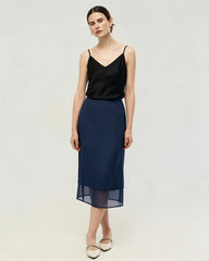 Silk Chiffon Straight Skirt with Back Slit