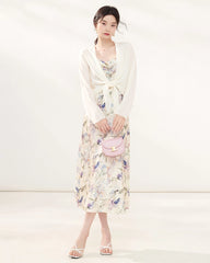 Silk Double Crepe Tie-Front Cardigan
