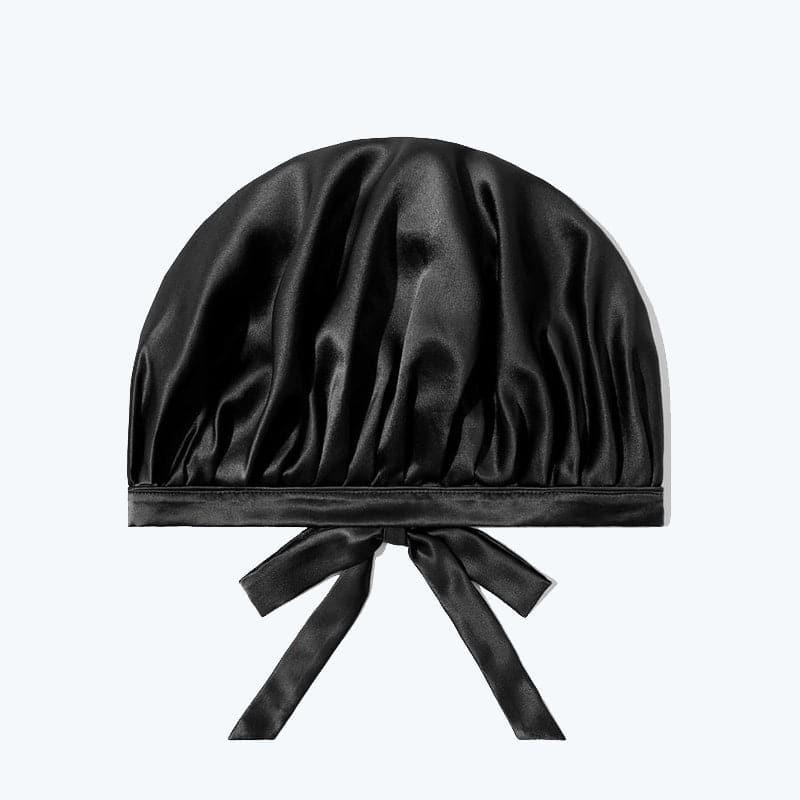 Silk Hair Care Sleep Cap With Bow Knot Black