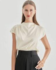 Silk High Neck Short Sleeve T-shirt