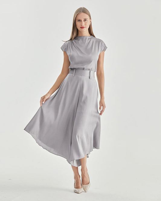 Silk High Neck Short Sleeve T-shirt Grey