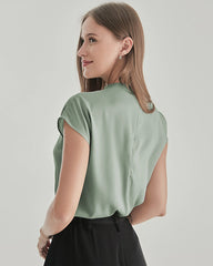 Silk High Neck Short Sleeve T-shirt