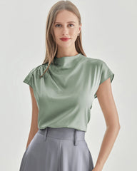 Silk High Neck Short Sleeve T-shirt