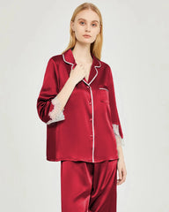 Silk Lace Trim Pajama Set for Women