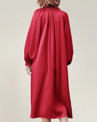 Silk Long Sleeve Nightgown with Ruffle Trim