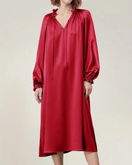 Silk Long Sleeve Nightgown with Ruffle Trim