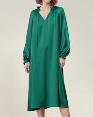Silk Long Sleeve Nightgown with Ruffle Trim