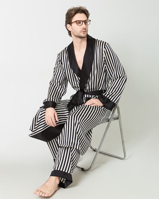 Silk Men's Striped Long Robe