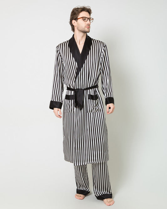 Silk Men's Striped Long Robe