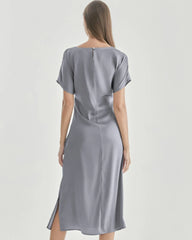 Silk Short Sleeve Pleated Dress