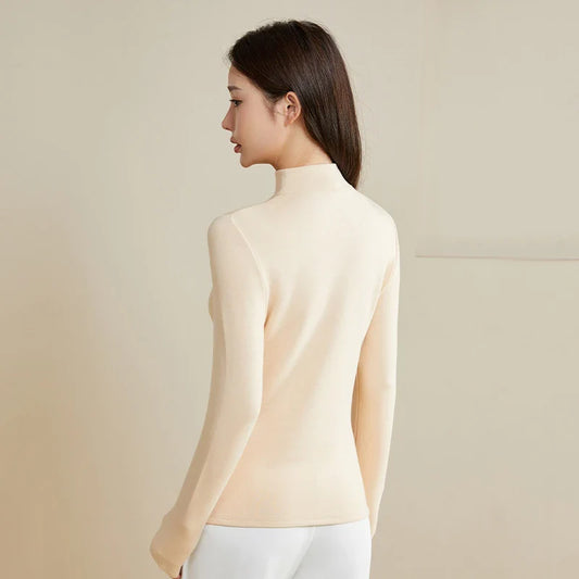 Silk Thermal Mock-Neck Top Beige