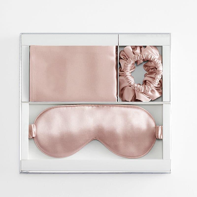 Silk Travel Suit 3 PCS Scrunchy Pillowcase And Eyemask Pink