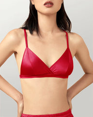 Silk Triangle Bralette and V String Panty Set