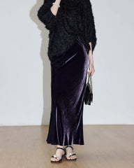 Silk Velvet Side Slit Maxi Skirt