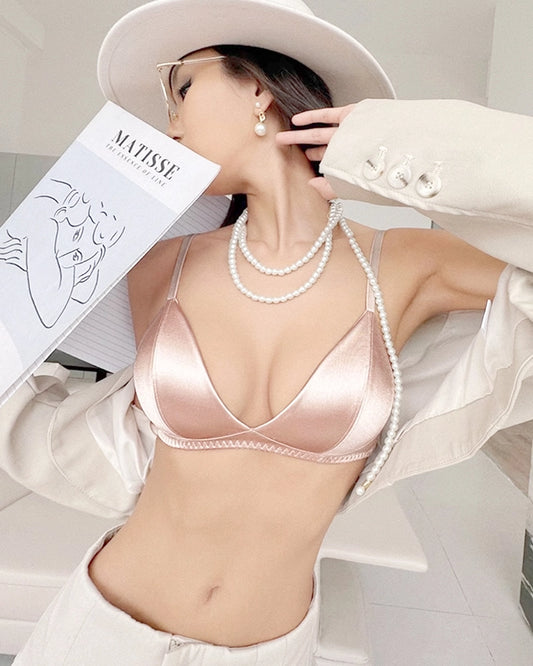 Silk Wireless Bra and V String Thong Set