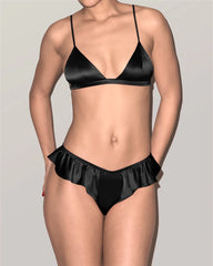 Silk Wireless Triangle Bra and Ruffle Thong Set