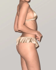 Silk Wireless Triangle Bra and Ruffle Thong Set