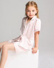 Short Stripe Pajamas Set Kid's Silk Nightwear