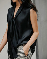 Tie Neck Sleeveless Silk Blouse