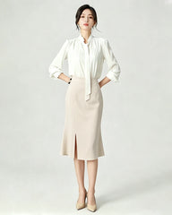 Triacetate High Waist Slit Hem Skirt